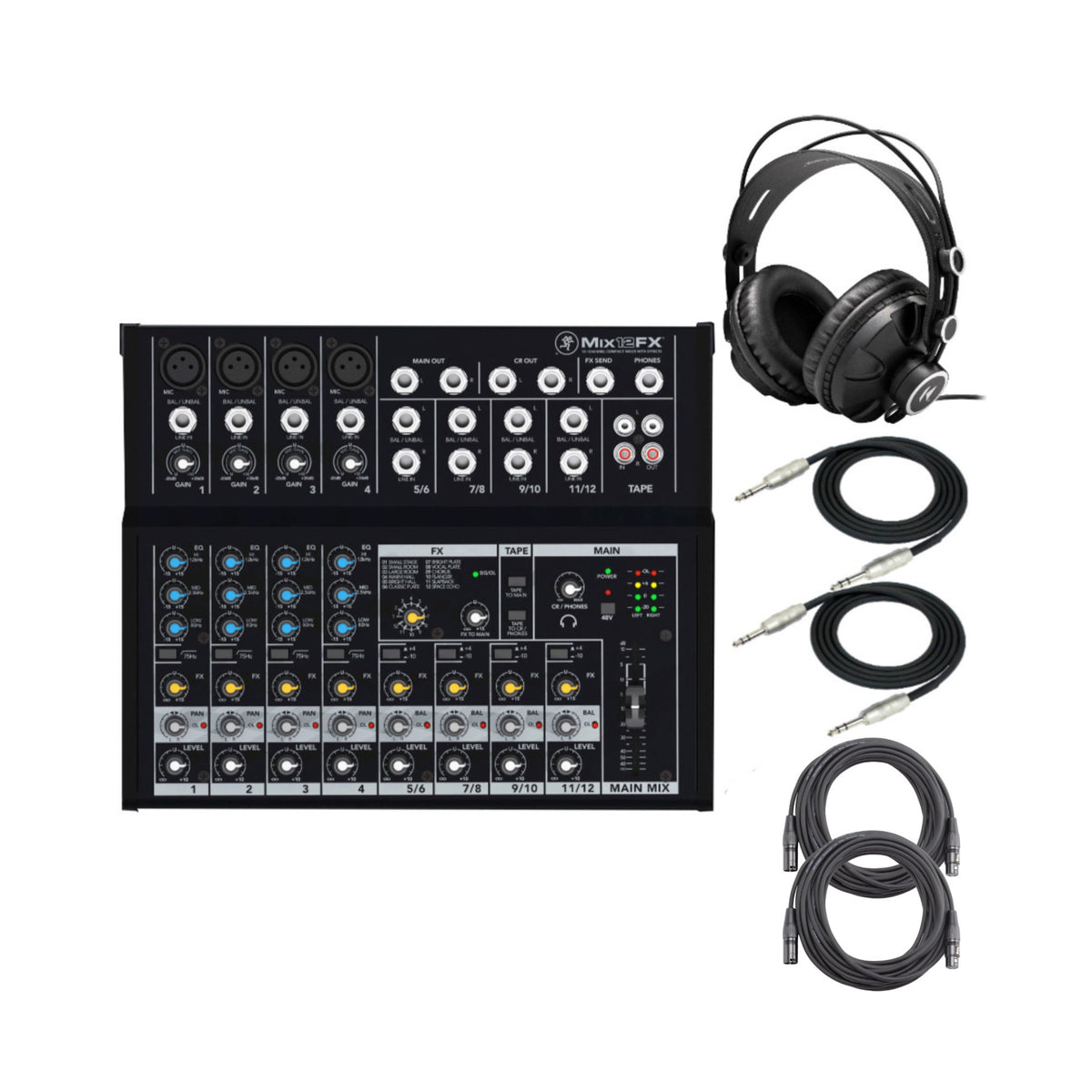 Mackie Mix12FX 12-Channel Compact Effects Mixer with Headphones and Cables