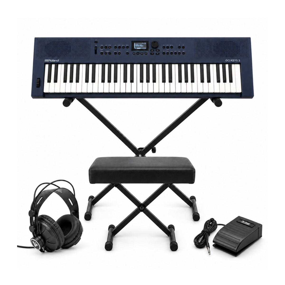 Roland GO:KEYS 3 Music Creation 61-Note Portable Keyboard (Midnight Blue) Bundle with Accessories