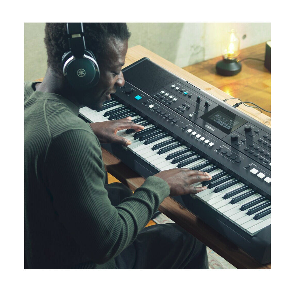 Yamaha PSR-E483 61-key Portable Keyboard with Stand, Bench, Headphones and Pedal Bundle