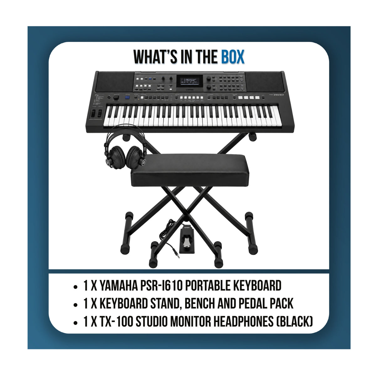 Yamaha PSR-I610 61-Key Keyboard Bundle with Stand, Bench, Sustain Pedal, and Studio Headphones