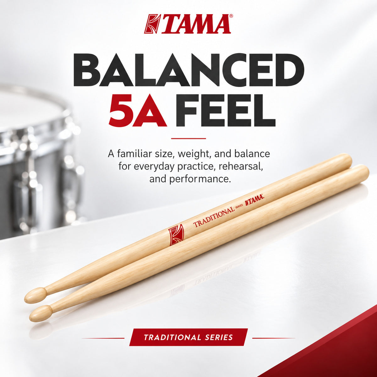 TAMA Traditional Series Drumstick Hickory 5A (Red) (Open Box)