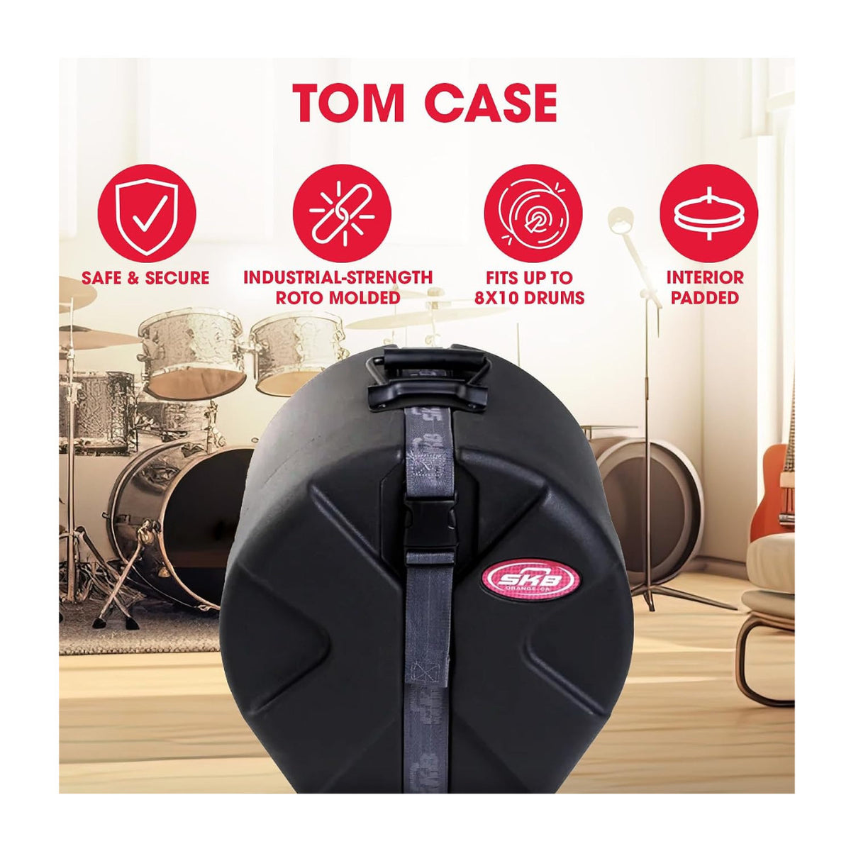 SKB Cases Roto-Molded 16x18 Tom Case with Padded Interior, Heavy-duty Strap, and Pedestal Feet