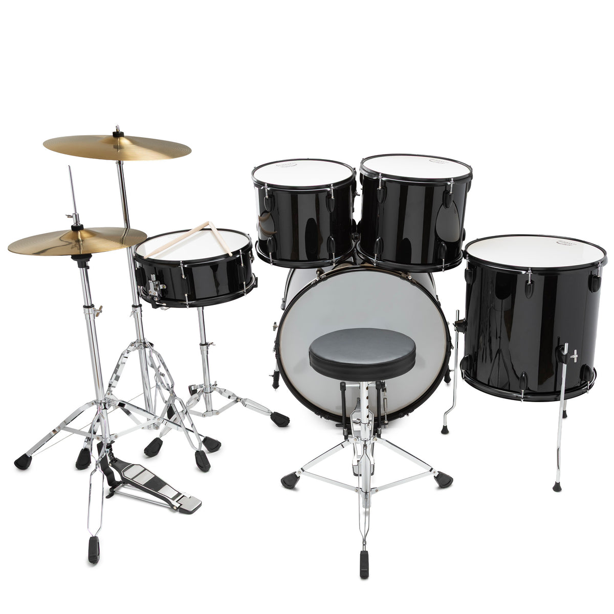 Silber & Co. 5-Piece Complete Acoustic Drum Set with Throne (Black)