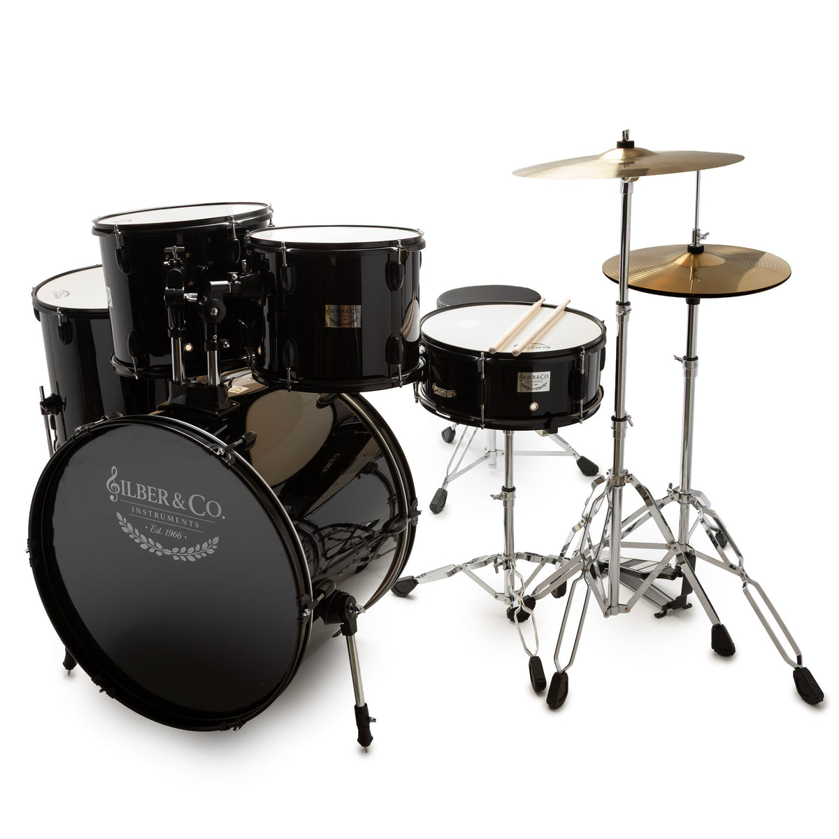 Silber & Co. 5-Piece Complete Acoustic Drum Set with Throne (Black)