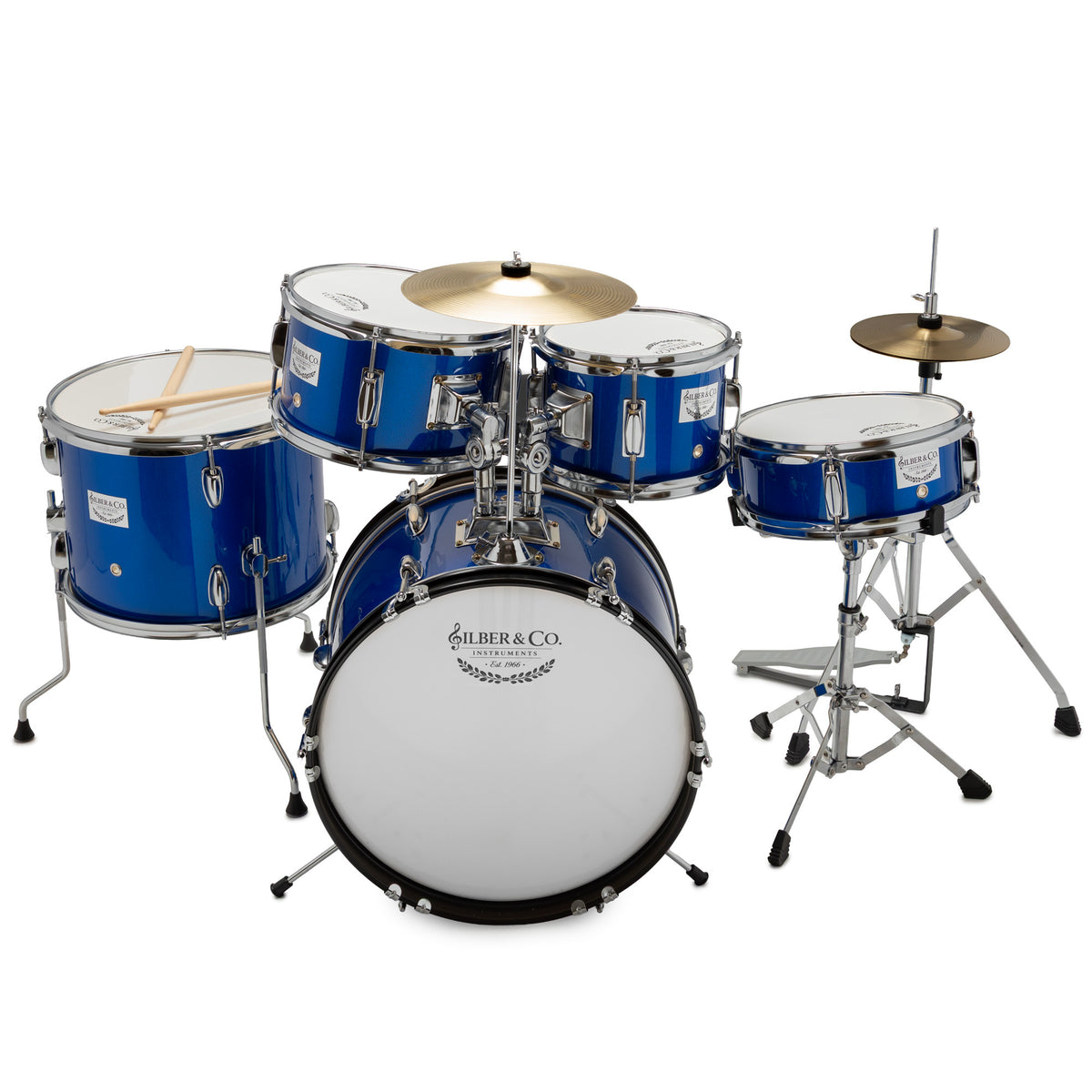 Silber & Co. 5 Piece Complete Junior Drum Set (Blue) with Throne