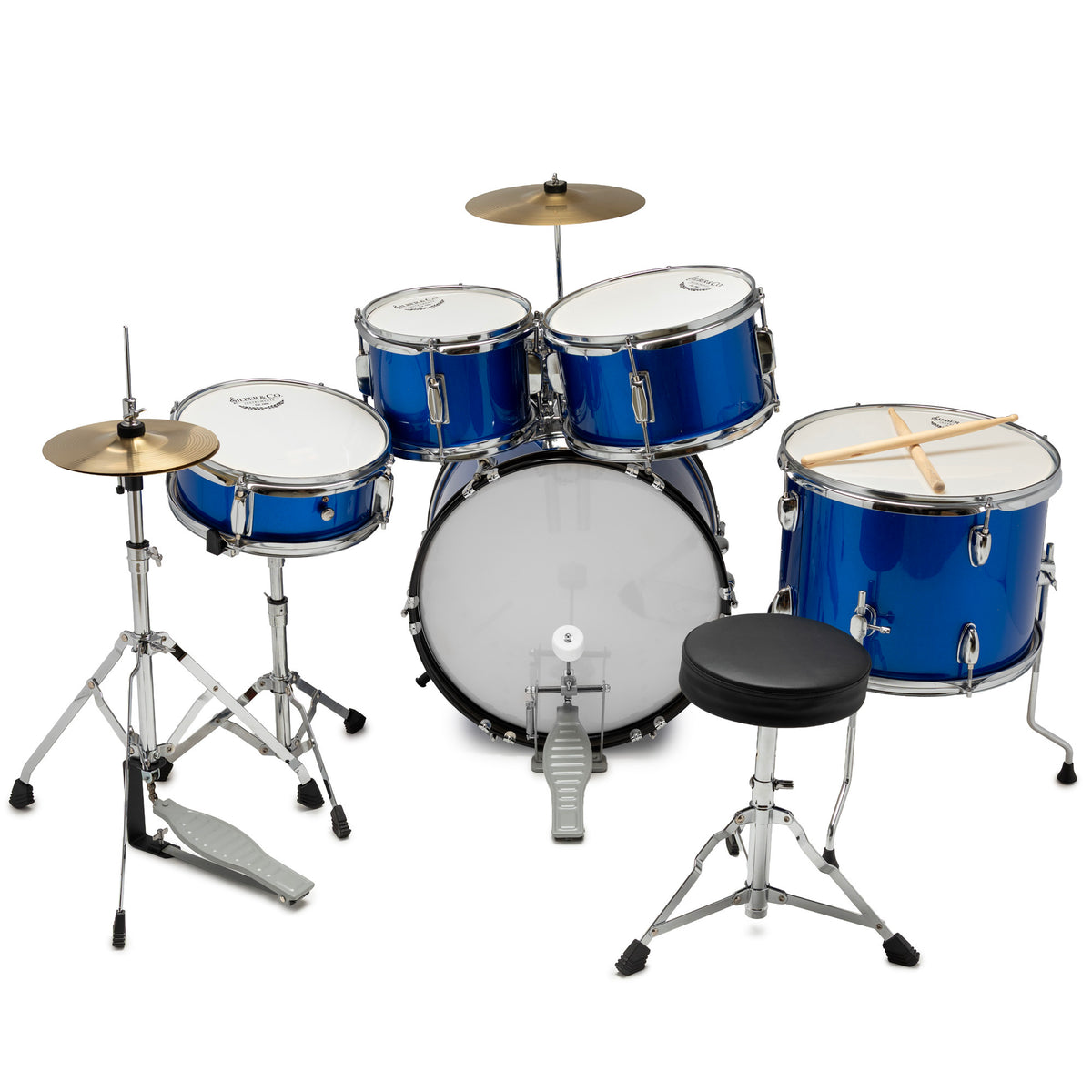 Silber & Co. 5 Piece Complete Junior Drum Set (Blue) with Throne