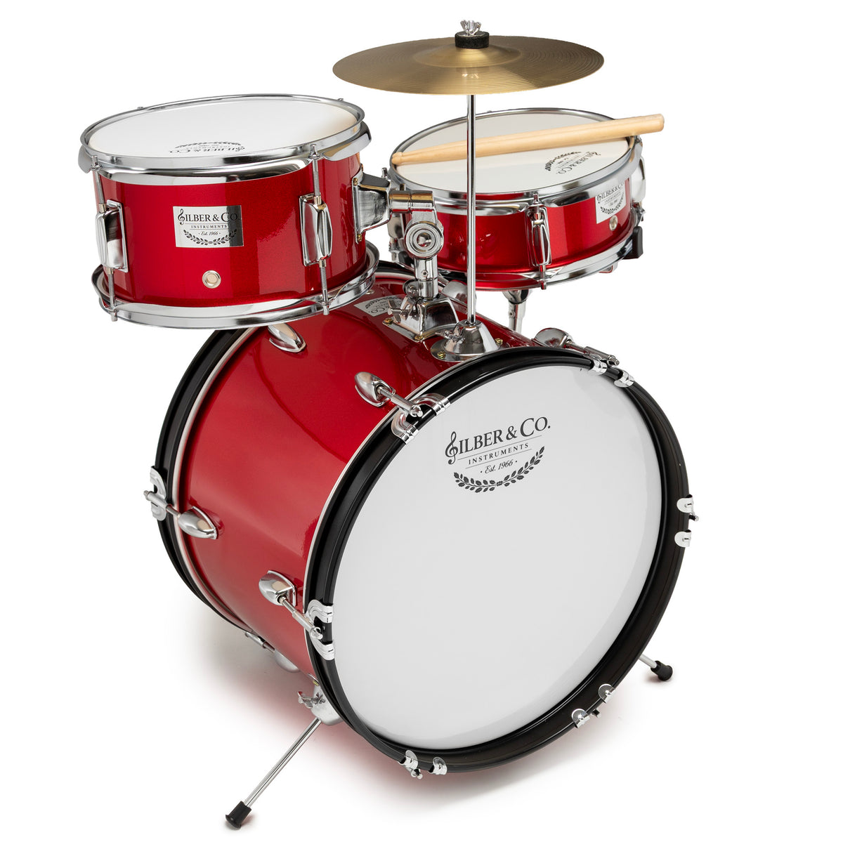 Silber & Co. 3 Piece Junior Drum Set (Red) with Throne and Cymbal
