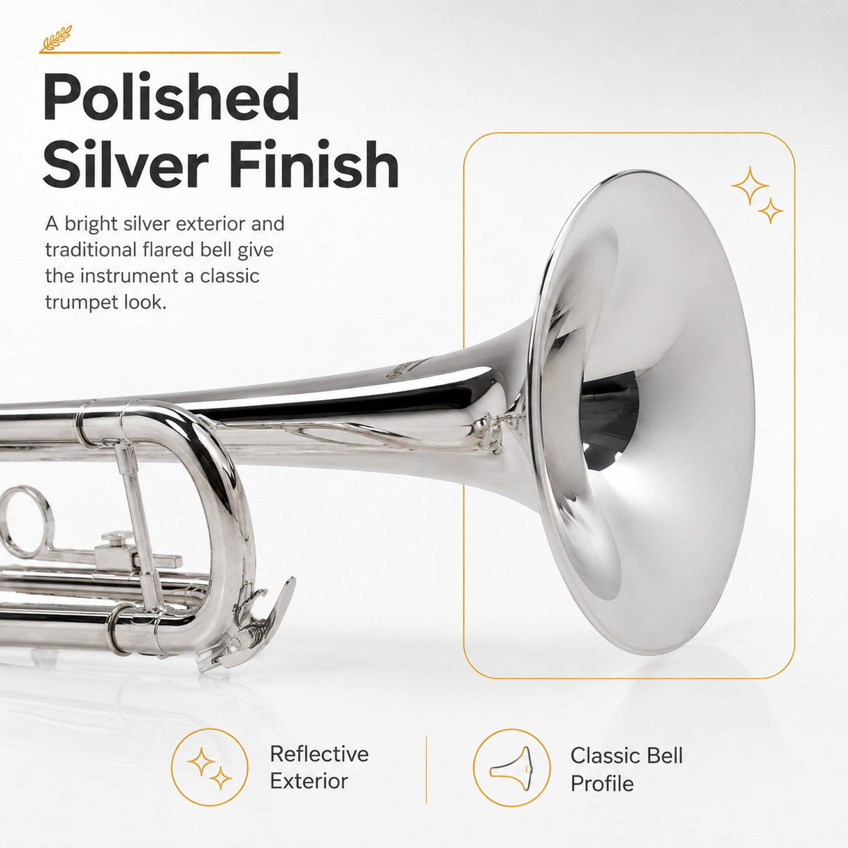 Silber & Co. Bb Trumpet (Silver) with 3 Piston Valves and Carrying Case Infog3
