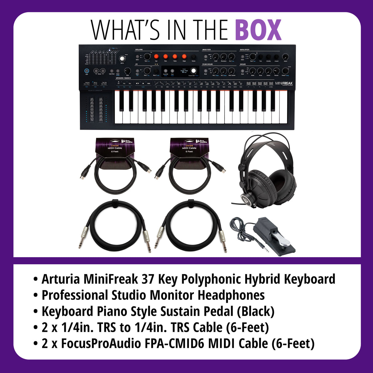 Arturia MiniFreak 37-Key Hybrid Synthesizer with Headphones, Pedal, and Cables