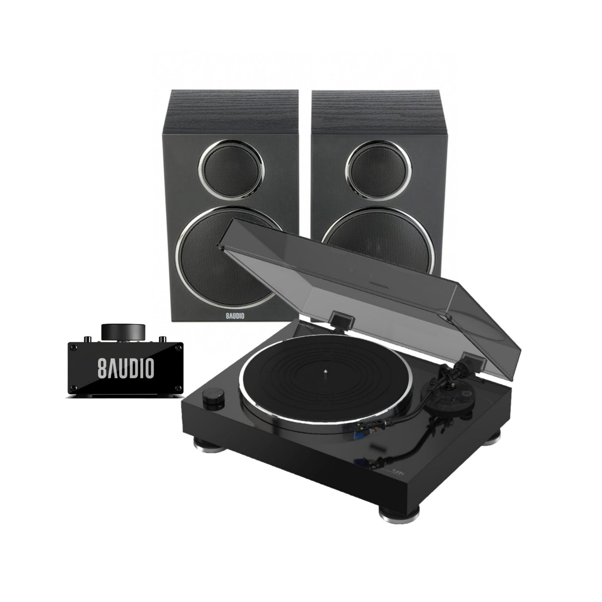 Reloop Turn X Premium HiFi Turntable Bundle with Desktop Amplifier System with Full-Range Speakers - 1