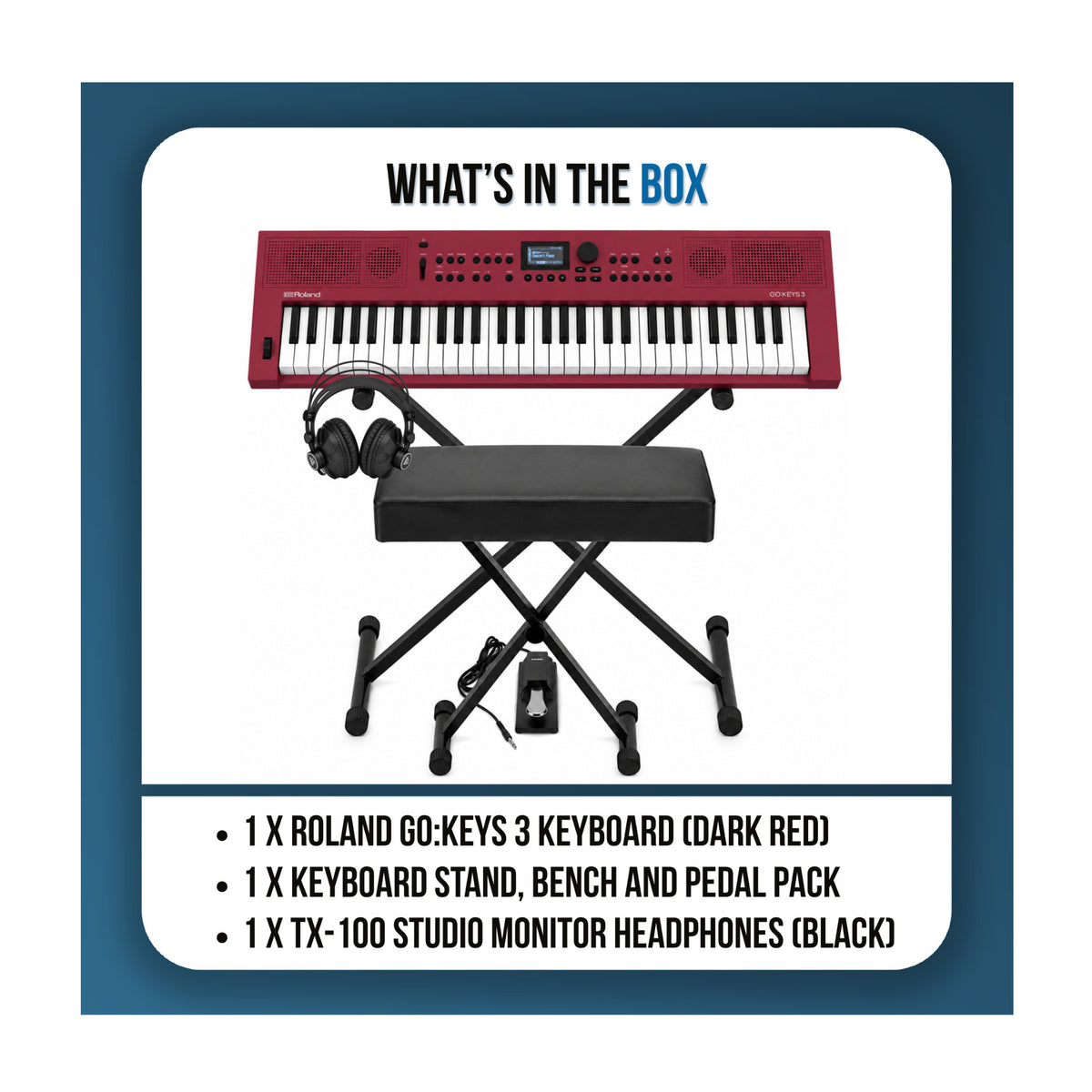 Roland GO:KEYS 3 Dark Red Keyboard with Stand, Bench, Pedal, and Headphones - 9