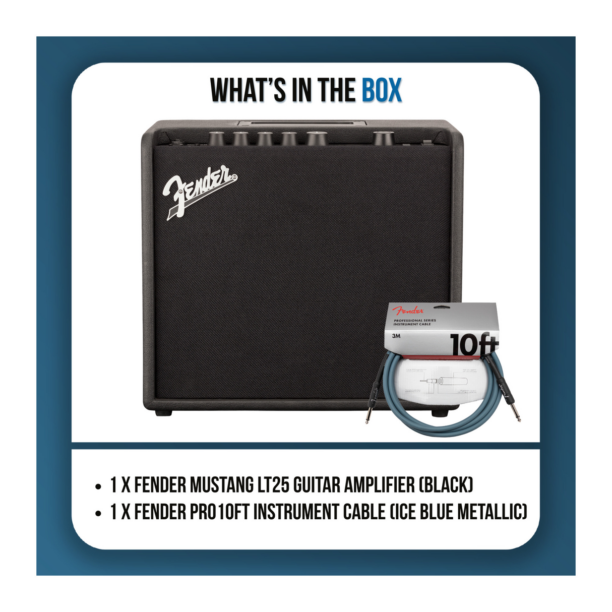 Fender Mustang LT25 120V 25-watt Guitar Combo Amplifier Bundle with 10-Feet Instrument Cable