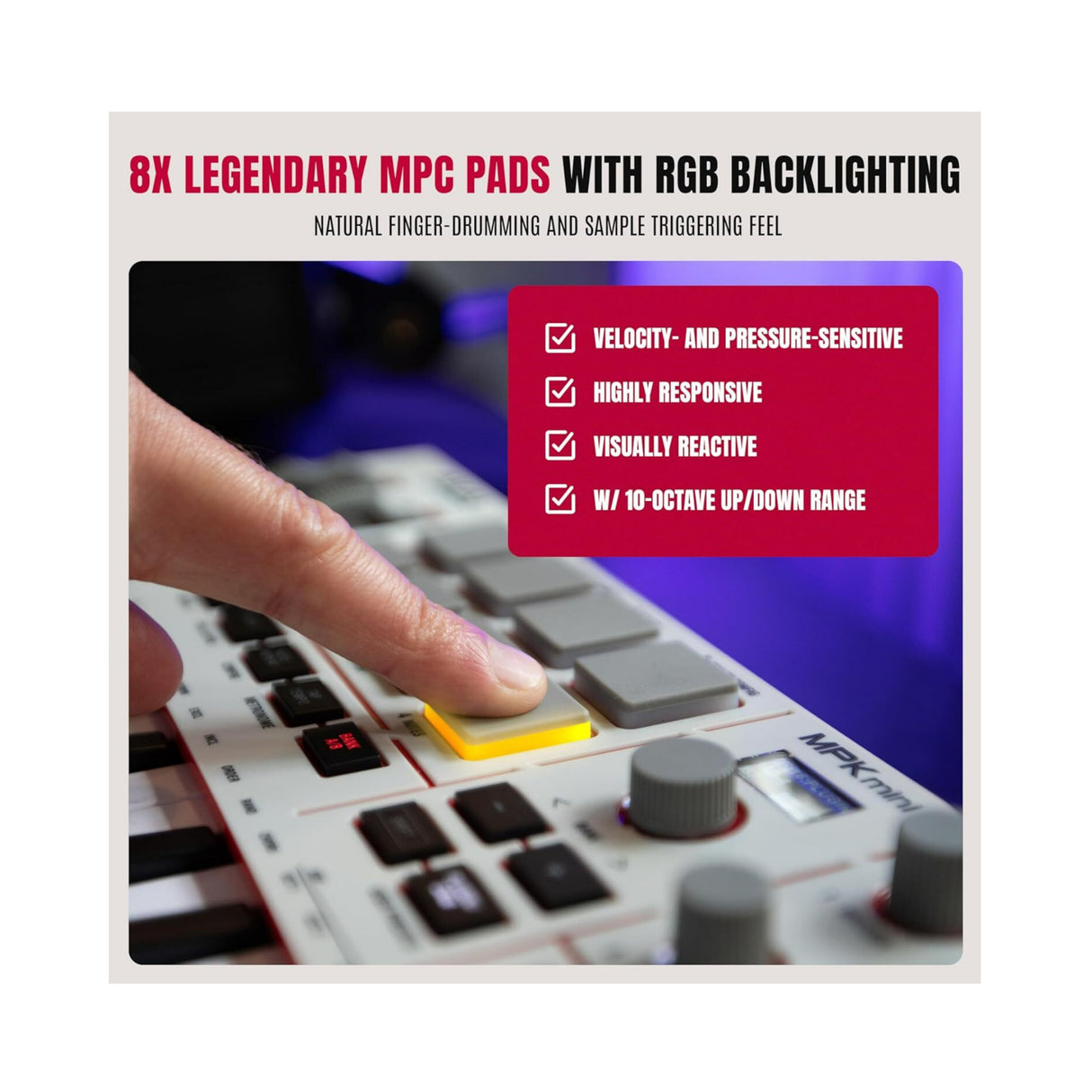 Akai Professional MPK Mini IV 25-Key USB-C MIDI Keyboard Controller (White) with Cover and Pedal - 5