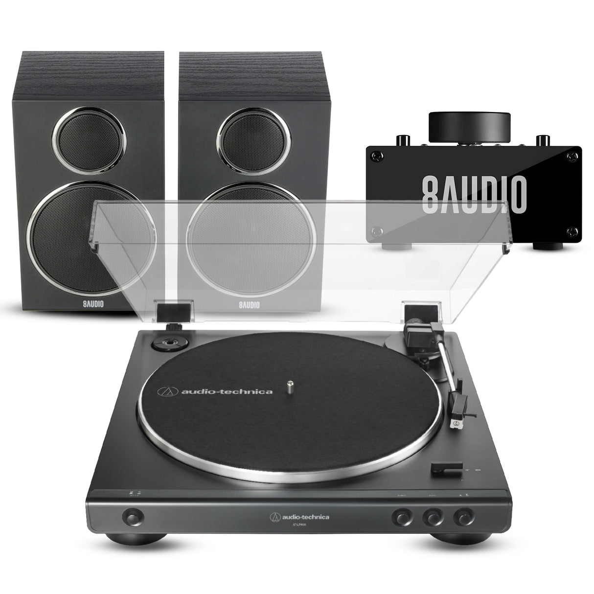 Audio-Technica AT-LP60X Belt-Drive Stereo Turntable with Amplifier System Bundle