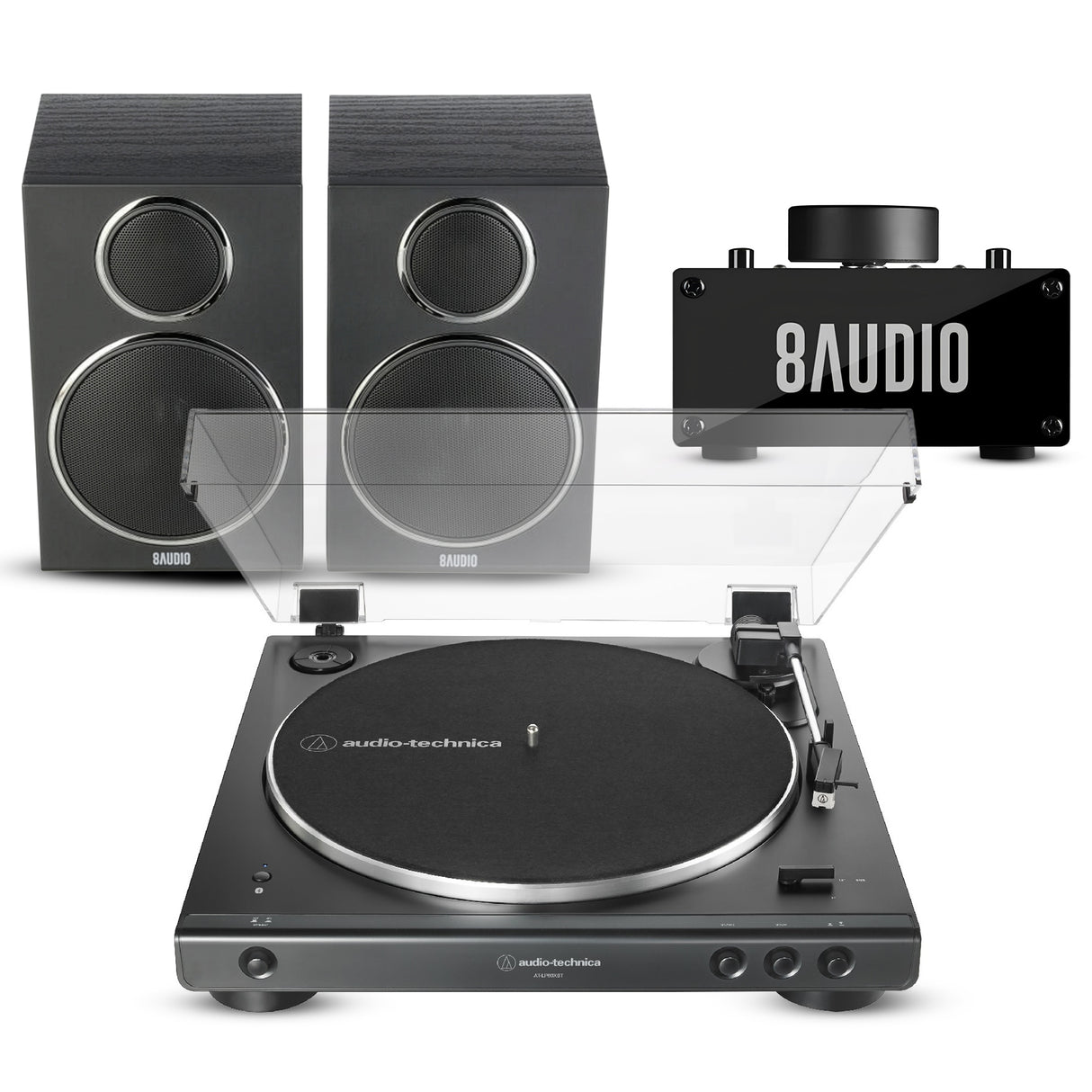 Audio-Technica AT-LP60XBT Turntable with Desktop Amplifier System Bundle