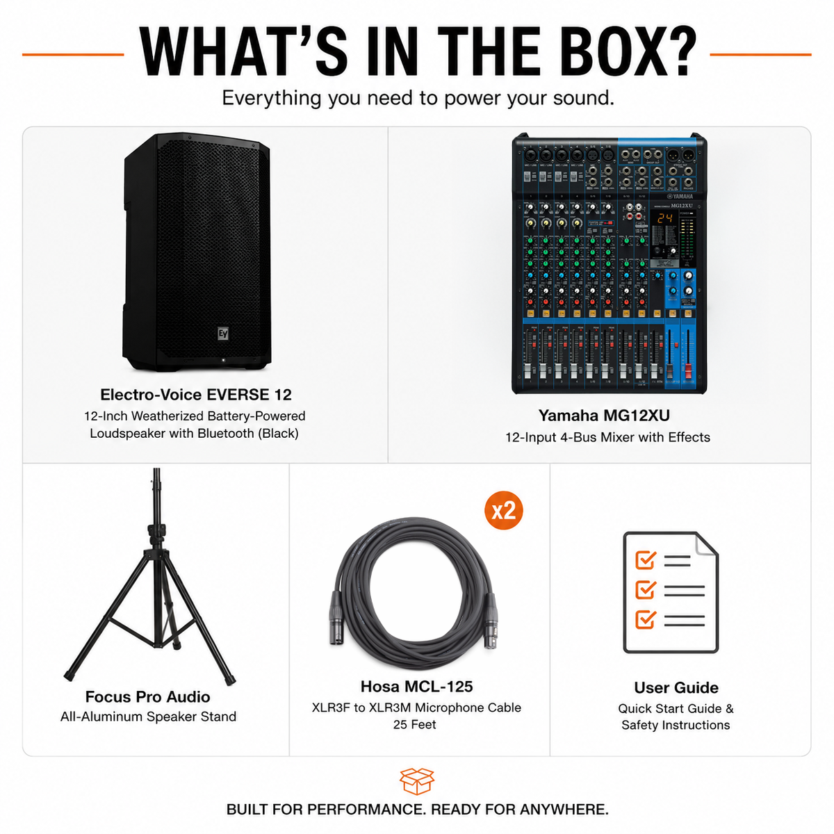 Electro Voice EVERSE 12 12 Inch Weatherized Black Loudspeaker with Mixer Bundle