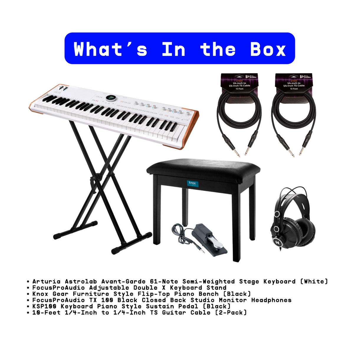Arturia Astrolab Avant-Garde 61-Note Semi-Weighted Stage Keyboard (White) Bundle