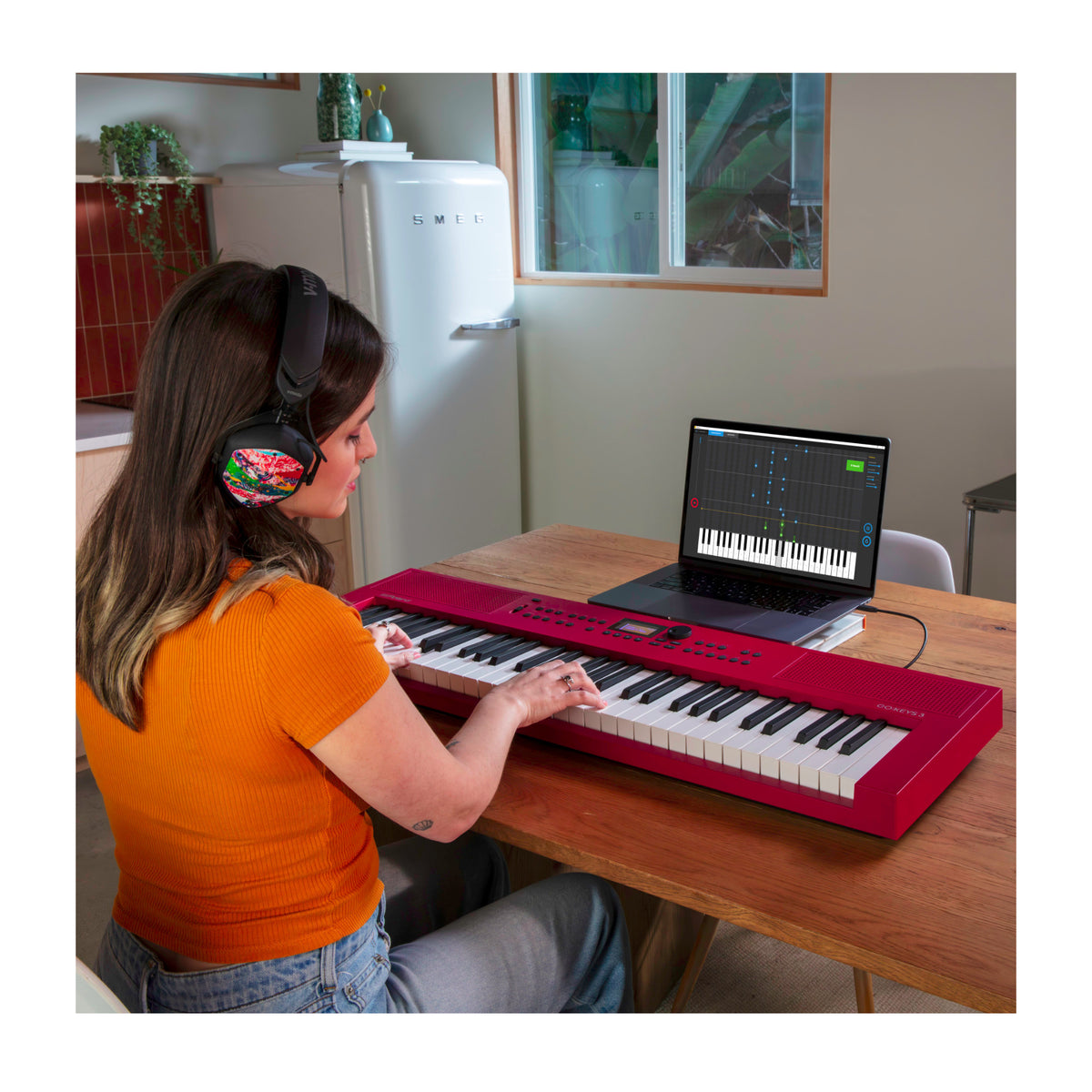 Roland GO:KEYS 3 Dark Red Keyboard with Stand, Bench, Pedal, and Headphones - 6
