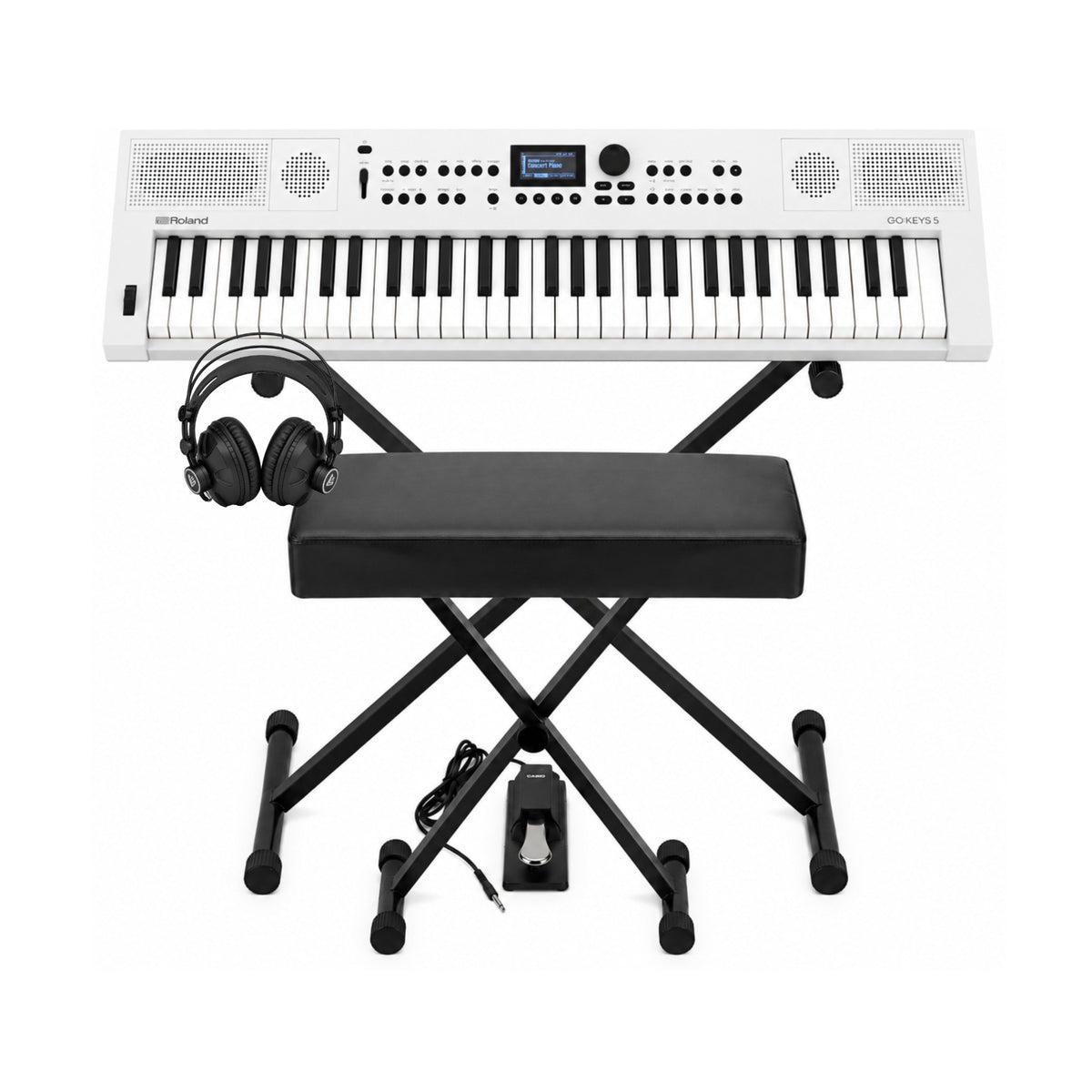 Roland GO:KEYS 5 White Keyboard with Stand, Bench, Pedal, and Headphones - 1
