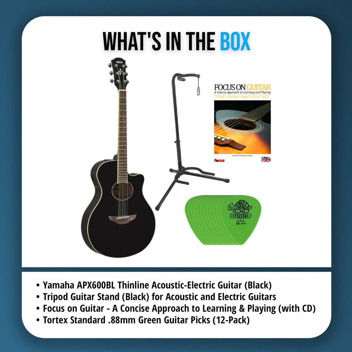 Yamaha APX600BL Thinline Acoustic-Electric Guitar (Black) with Stand Bunlde