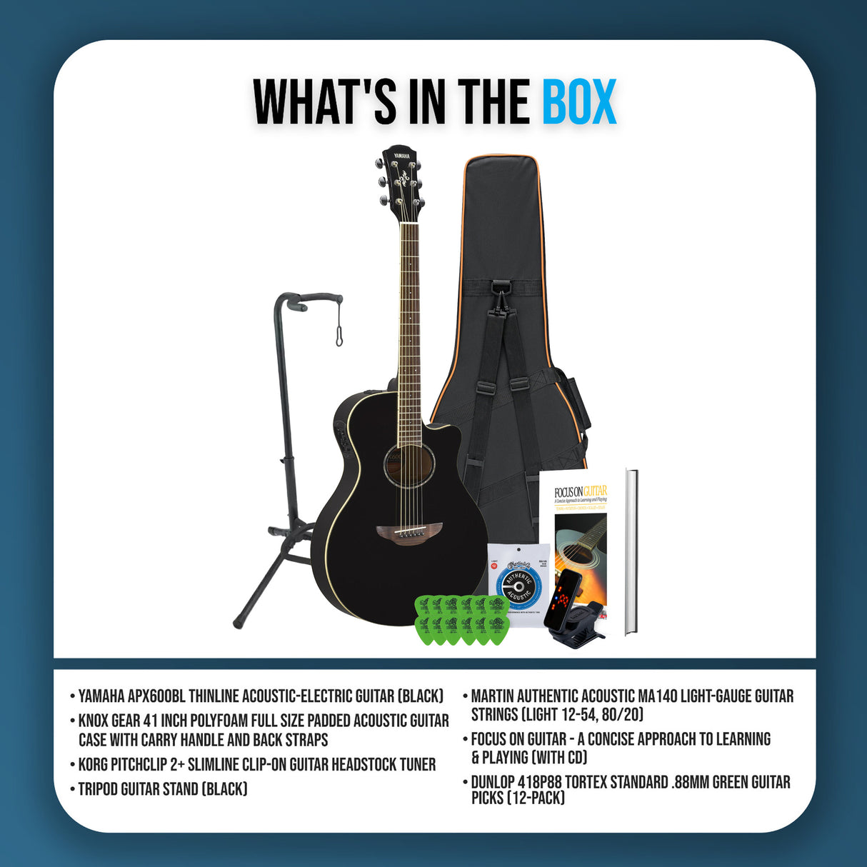 Yamaha APX600BL Thinline Acoustic-Electric Guitar (Black) with Gig Bag Bundle