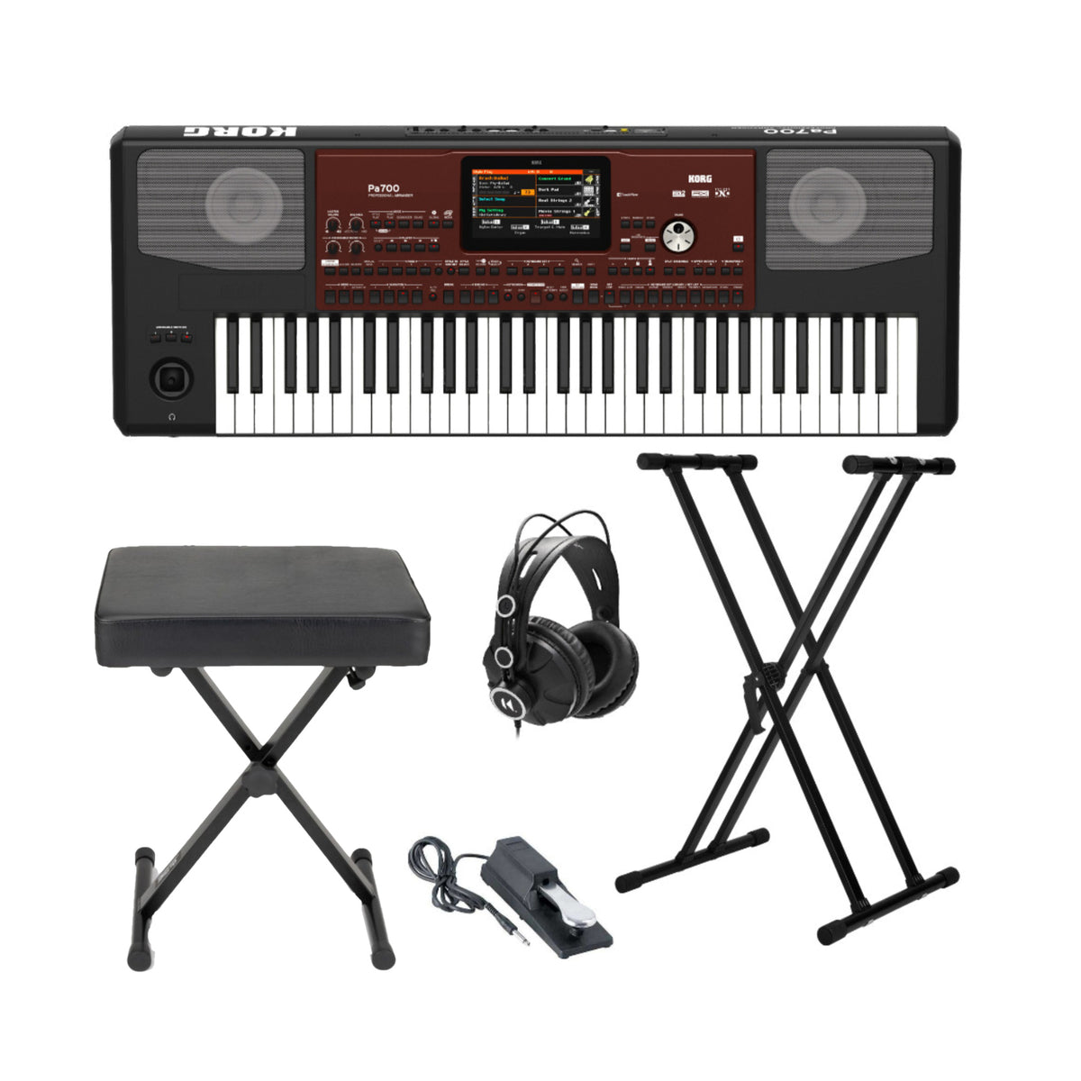 Korg PA700 61-Key Arranger Keyboard with Bench, Stand and Accessory Bundle - 1