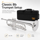 Silber & Co. Bb Trumpet (Silver) with 3 Piston Valves and Carrying Case Infog1