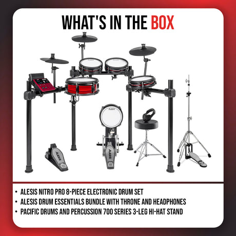 Alesis Nitro Ultimate 8-Piece Electronic Drum Kit with Throne, Headphones, and Hi-Hat Stand Bundle