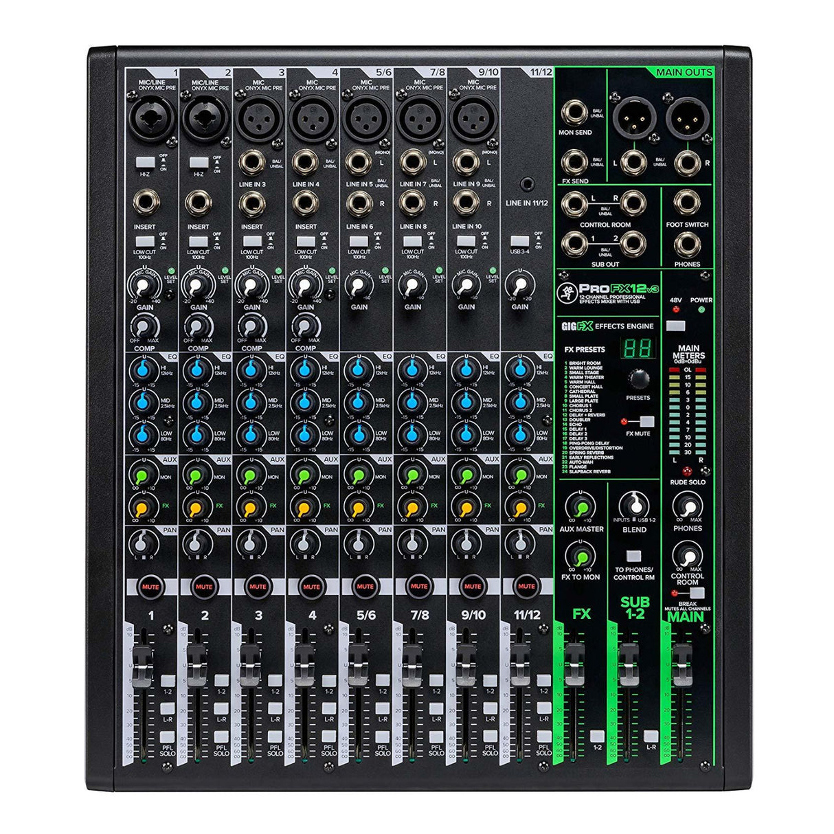 Mackie ProFX Series, Mixer - Unpowered, 12-Channel w/USB (ProFX12v3)