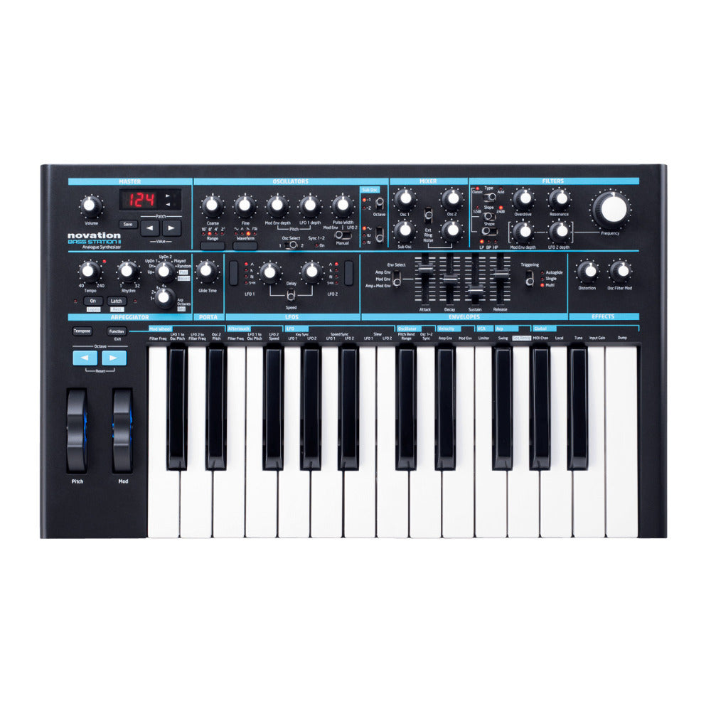 Novation Bass Station II with Headphones and Knox Gear 4-Port USB 3.0 Hub Bundle