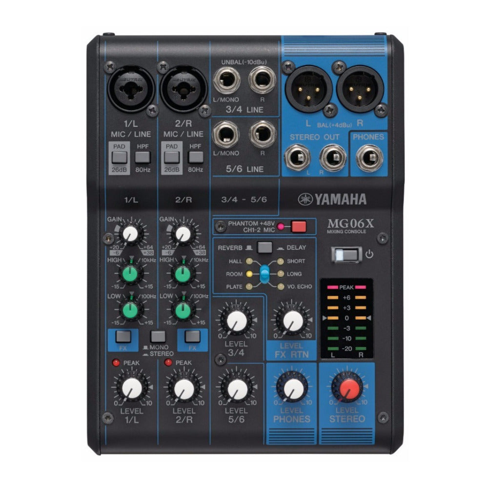 Yamaha MG06X 6-Input Compact Stereo Mixer with FX Bundle Including 1/4-Inch Cables, Cable, and Cable