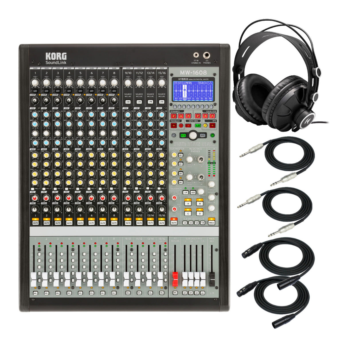 Korg SoundLink MW1608 16-Channel Hybrid Analog/Digital Mixer Bundle w/ Accessory
