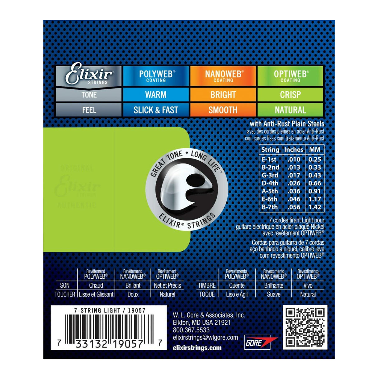 Elixir Light Gauge (7 String) OPTIWEB Coated Electric Guitar Strings (10-46)