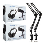 Zoom ZDM-1 2-Person Podcast Microphone Pack Accessory Bundle & Two Boom Arm