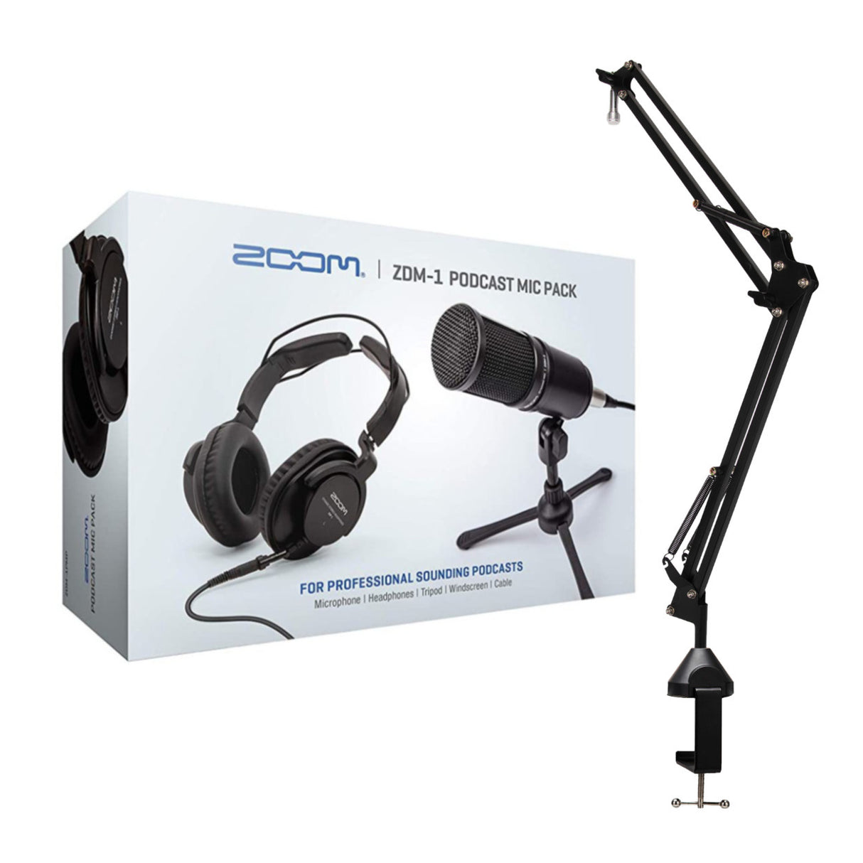 Zoom ZDM-1 Podcast Microphone Pack Accessory Bundle and Boom Arm