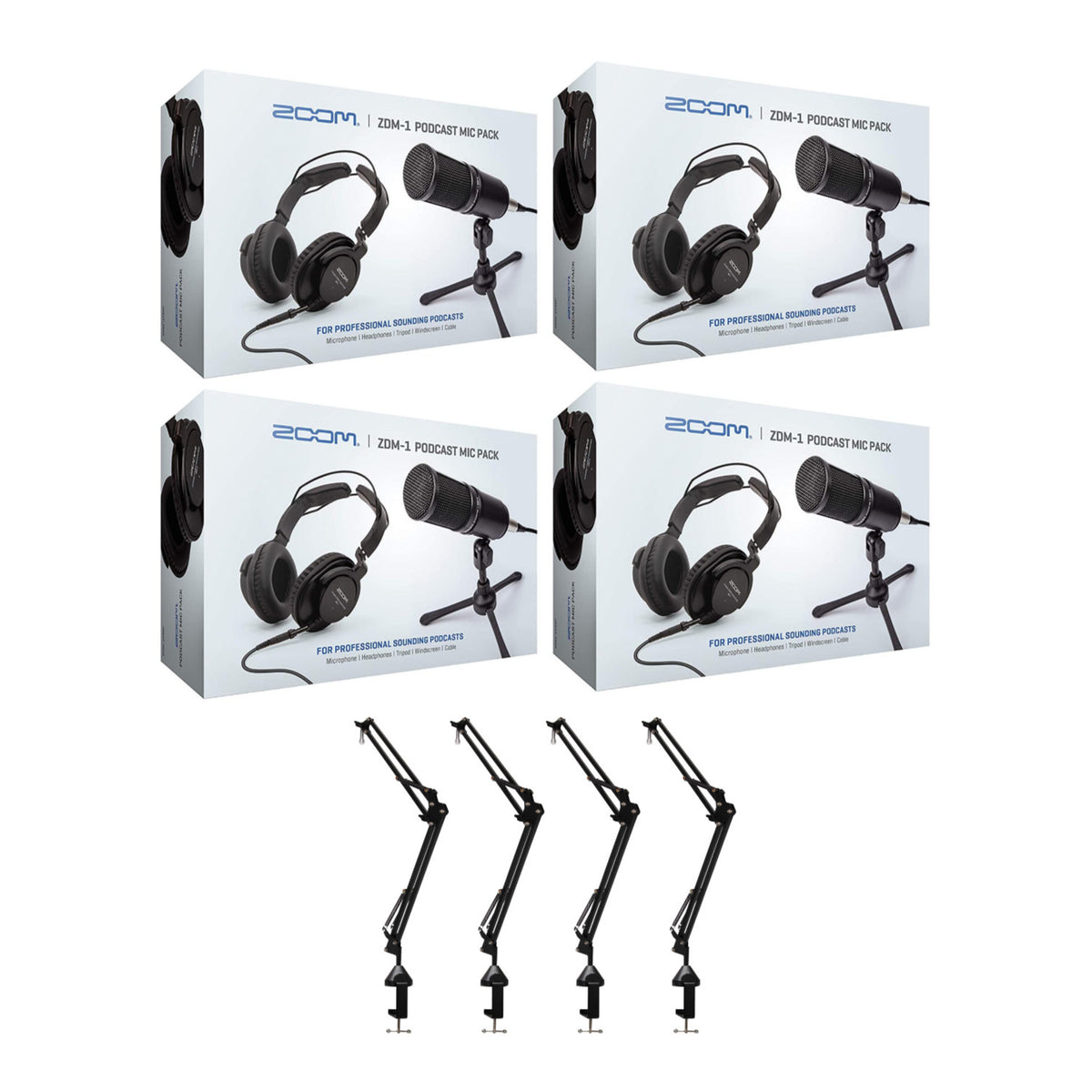 Zoom ZDM-1 4-Person Podcast Microphone Pack Accessory Bundle & Four ...