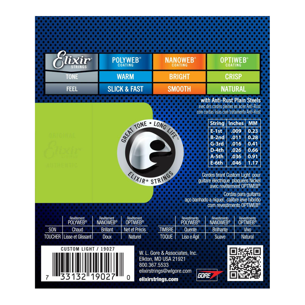 Elixir Custom Light NPS Electric Guitar Strings with Optiweb (9-46)