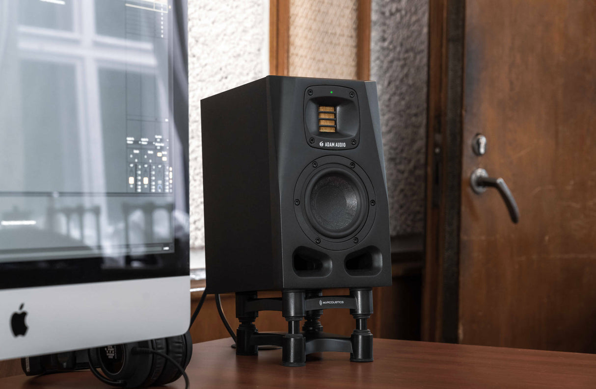 Adam Audio A4V Powered Two Way Studio Monitor 2 Pack with Isolation Pads Bundle