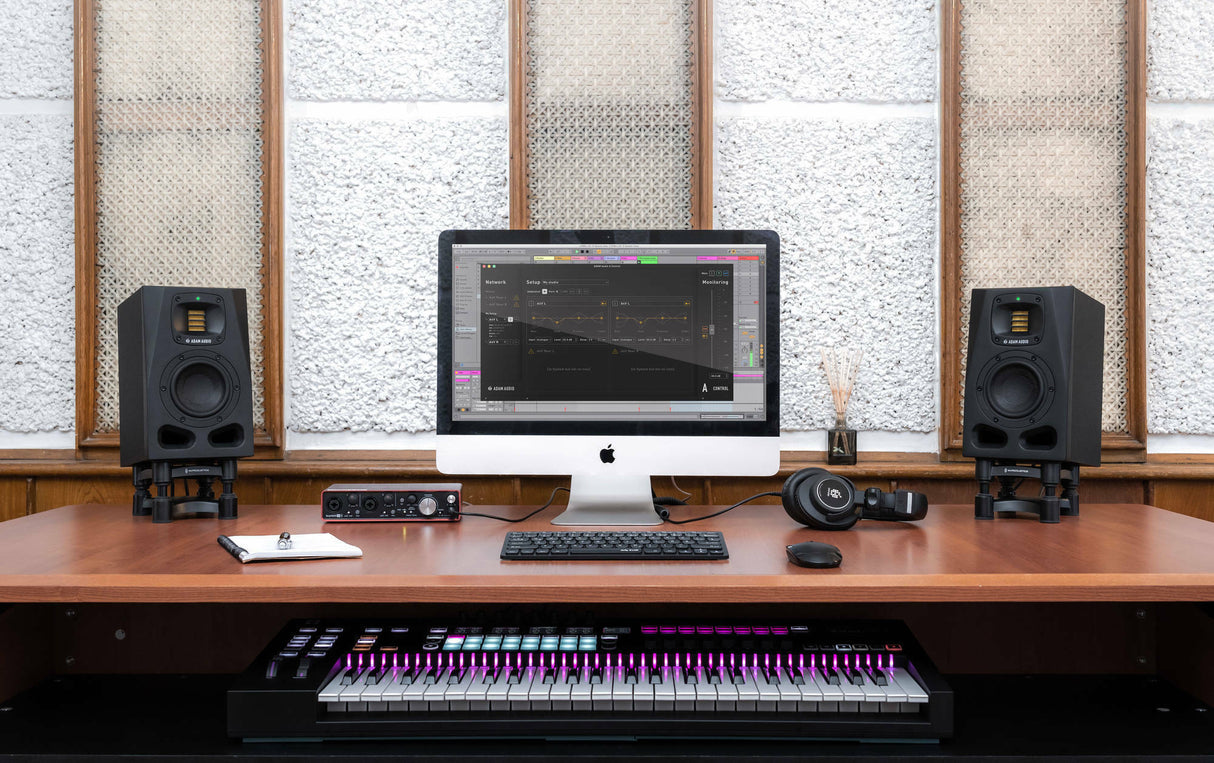 Adam Audio A4V Powered Two Way Studio Monitor 2 Pack with Isolation Pads Bundle