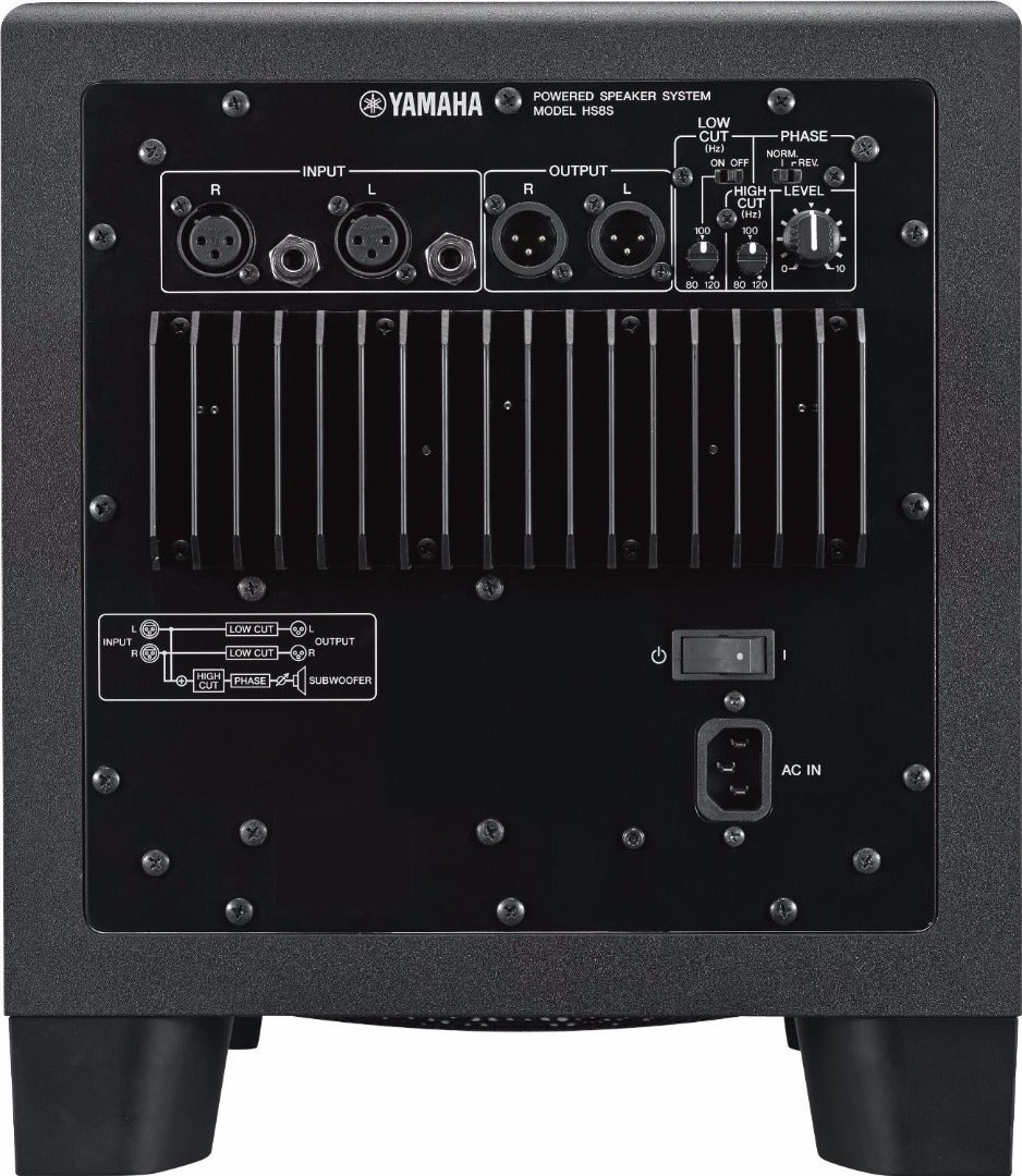 Yamaha HS8S 150 Watt Professional Powered Subwoofer Black with XLR Cables Bundle (Open Box)