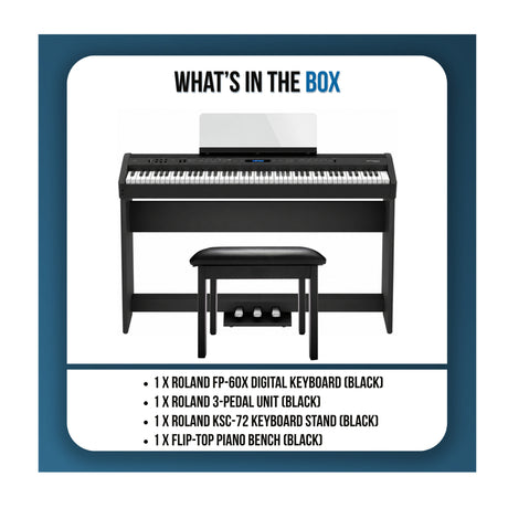 Roland FP-60X 88-Key Digital Piano Bundle with Stand, Pedal and Bench (Black) - 9