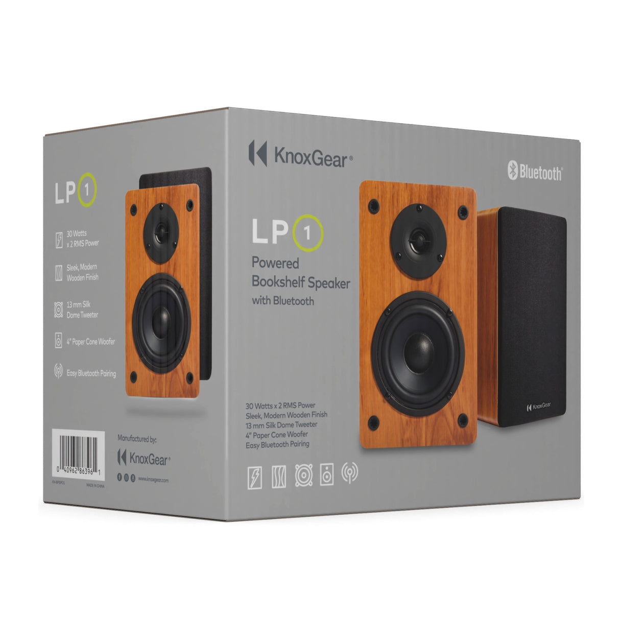 Knox Gear LP1 Powered Bookshelf Bluetooth Speakers (Wood Finish)