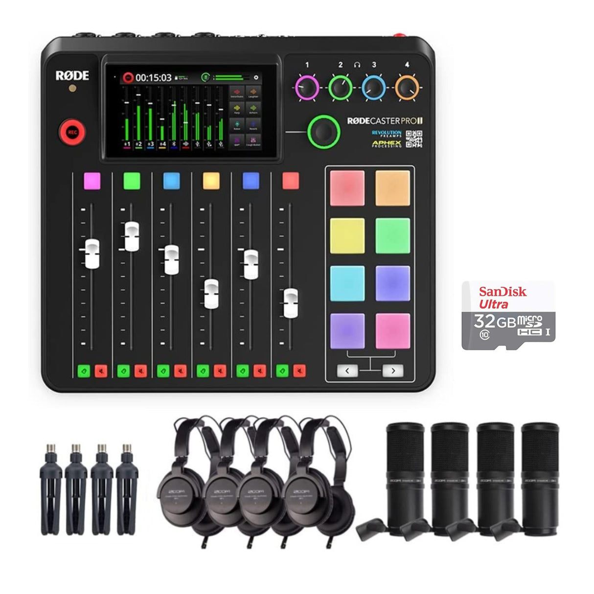 RODECaster Pro II Integrated Audio Production Studio w/Accessory Bundle (4-Pack)