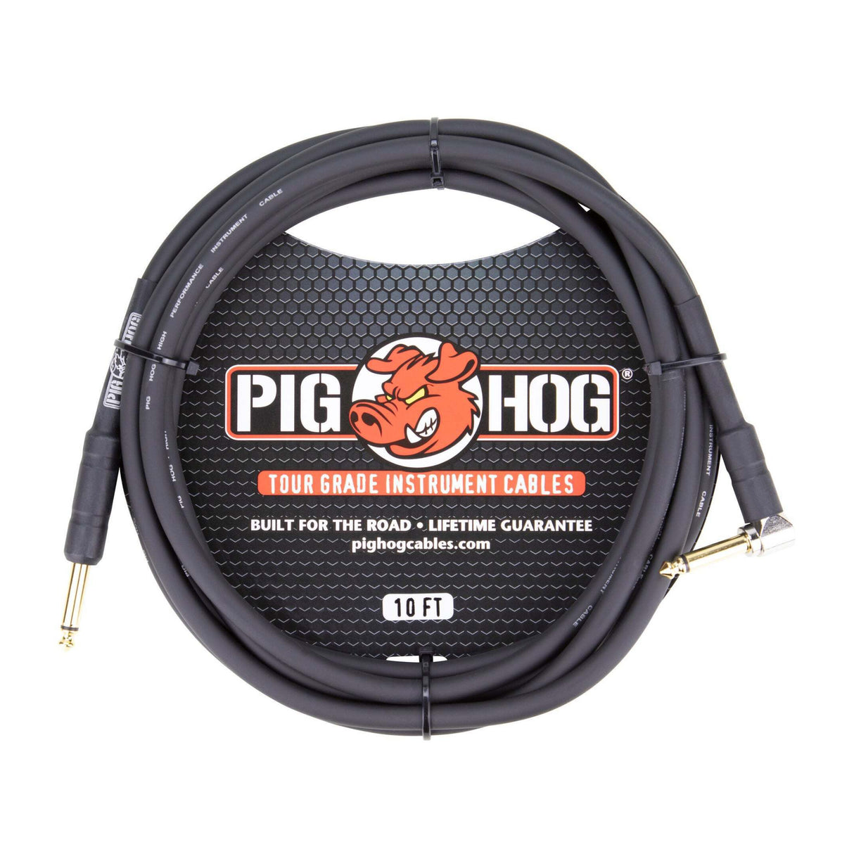 Pig Hog - PH10R - 1/4 - 1/4 in Right Angle 8mm Instrument Cable (10 ft., Black)