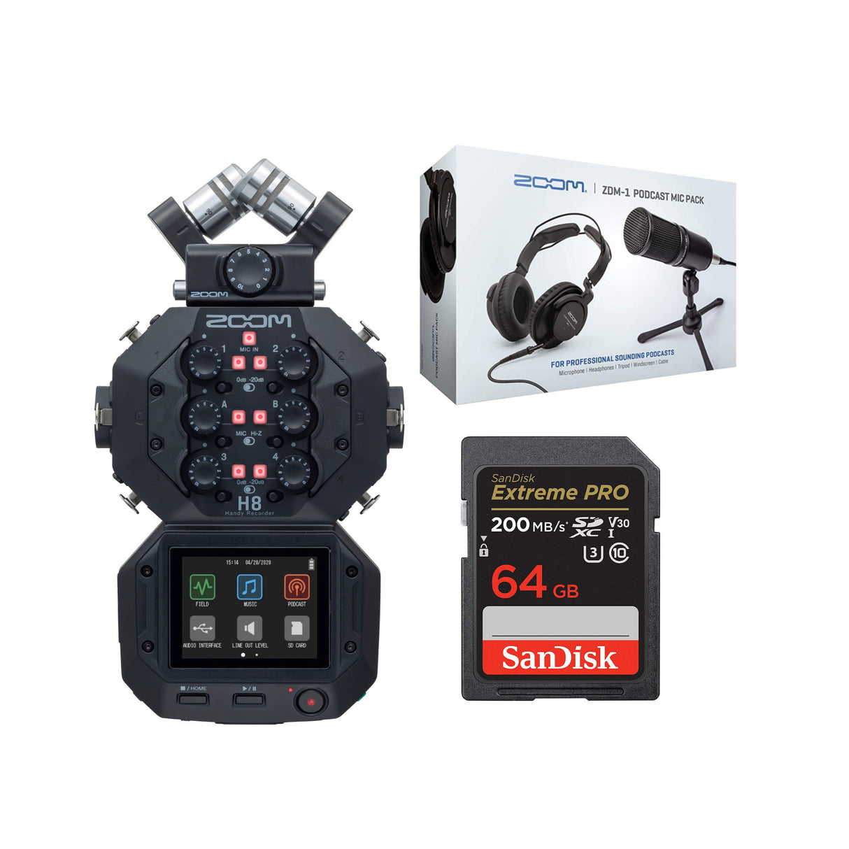 Zoom H8 8-Input/12-Track Portable Handy Recorder with Accessory Bundle
