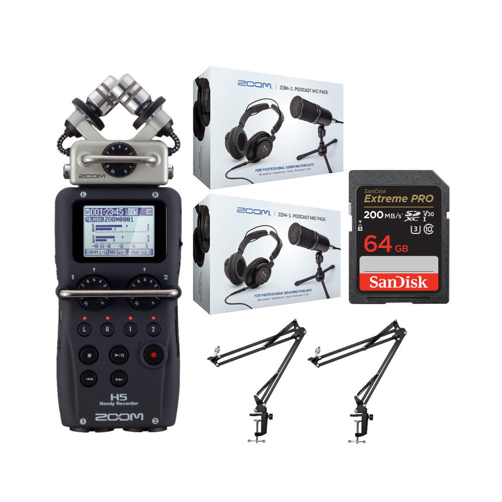 Zoom H5 Portable Handy Recorder with ZDM-1 Podcast Microphone Pack Bundle