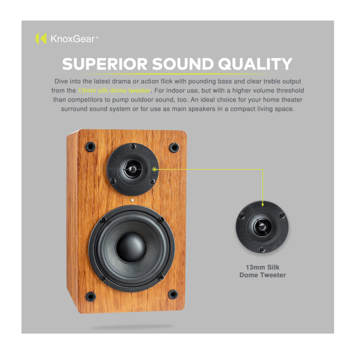 Knox Gear LP1 Powered Bookshelf Bluetooth Speakers (Wood Finish)