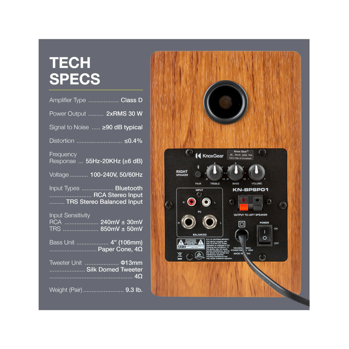 Knox Gear LP1 Powered Bookshelf Bluetooth Speakers (Wood Finish)
