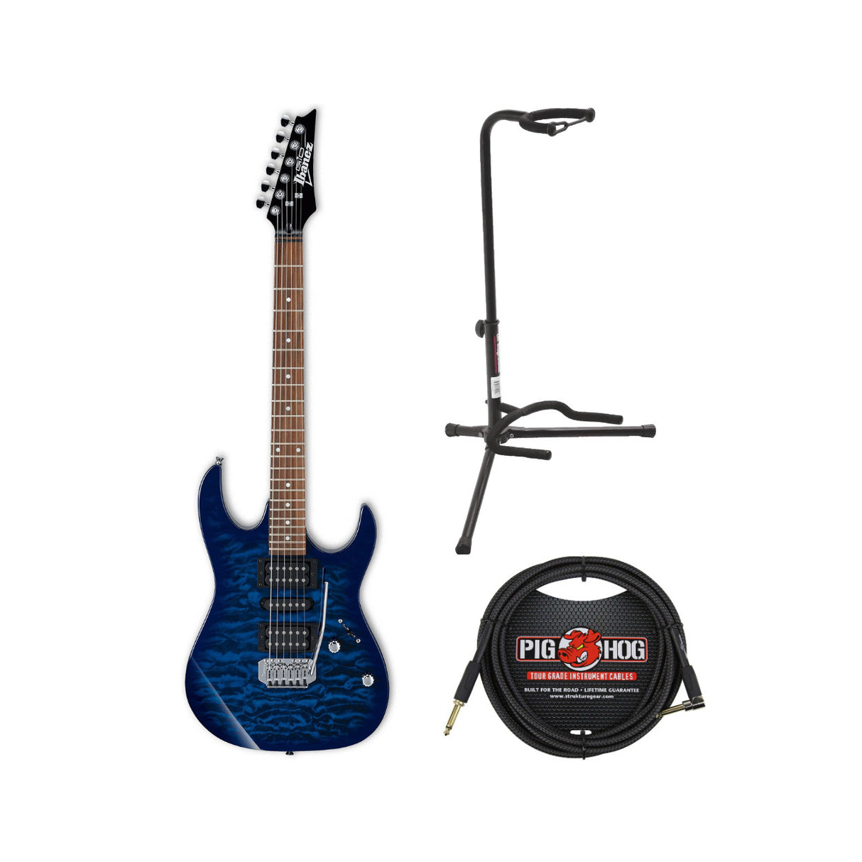 Ibanez GRX70QA GIO Electric Guitar with Instrument Cable and Guitar Stand