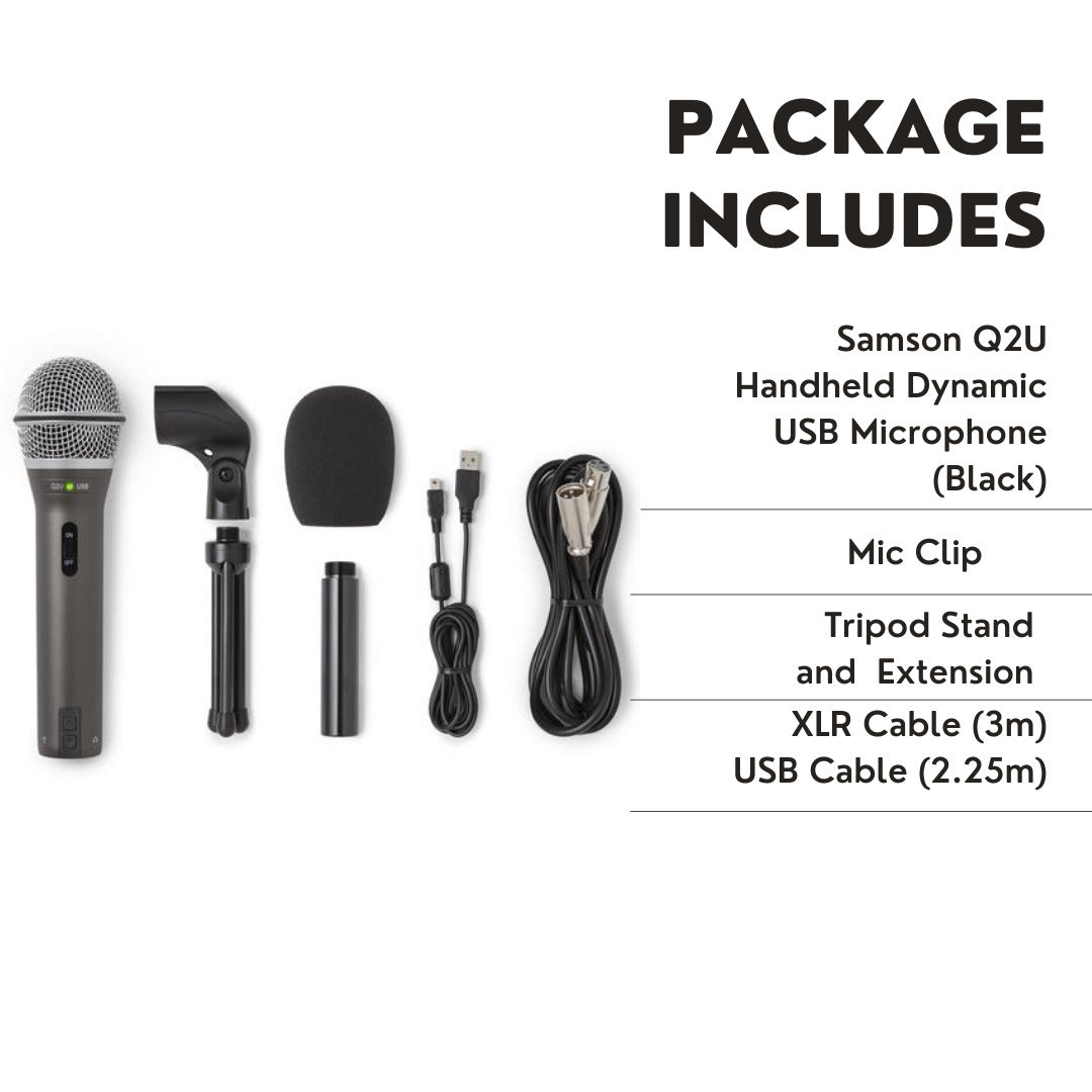 Samson Q2U Handheld Dynamic USB Microphone Recording and Podcasting Pack (Black)